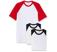 Fruit of the Loom Baseball Classic Short Sleeve Camiseta, Blanco, Negro, Blanco, Azul Marino, Blanco y Rojo, XL (Pack de 3) para Hombre