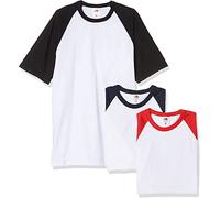 Fruit of the Loom Baseball Classic Short Sleeve Camiseta, Blanco, Negro, Blanco, Azul Marino, Blanco y Rojo, M (Pack de 3) para Hombre