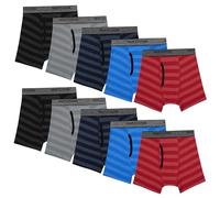 Fruit of the Loom Boys' Cotton Boxer Brief Underwear, Stripes - Assorted (Pack of 10), Large