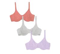 Fruit of the Loom Unlined Underwire Bra-Cotton & Spandex Blend for Natural Shape and Flexibility Sujetador de Cobertura Completa, Opaco, Desert Dusk/Gris/Lila Whisper, 90D (Pack de 3) para Mujer