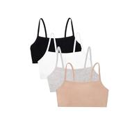 Fruit of the Loom Spaghetti Strap Cotton Pullover Sports Bra Value Pack Sujetador Deportivo, Opaco, Arena/Blanco/Negro/Gris Jaspeado, 100 Grande 4 para Mujer