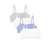 Fruit of the Loom Spaghetti Strap Cotton Sports Bra Sujetador Deportivo, Opaco, Gris Jaspeado/Blanco/Blanco/Azul Jaspeado, Paquete de 4, 60 (Pack de 4) para Mujer