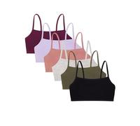 Fruit of The Loom Spaghetti Strap Cotton Pullover Sports Bra Value Pack Sujetador Deportivo, Opaco, Negro/Gris Jaspeado/Oliva/Morado/Lila/Dusk, 100 Grande 6 para Mujer
