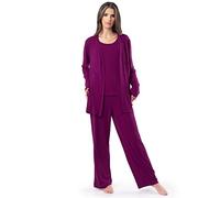 Fruit of the Loom Breathable Tank Top, Pant, and Cardigan Sleep Set Juego de Pijama, Color Morado, XL para Mujer