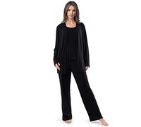 Fruit of the Loom Breathable Tank Top, Pant, and Cardigan Sleep Set Juego de Pijama, Negro, XL para Mujer