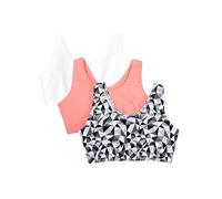 Fruit of the Loom Built Up Tank Style Sports Bra Fashion Colors Sujetador Deportivo, Caleidoscopio/Blanco/Punchy Melocotón, 42 (Pack de 3) para Mujer