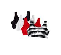 Fruit of the Loom Built Up Tank Style Sports Bra Fashion Colors Sujetador Deportivo, Rayas Ajustadas/Tono Negro/Rojo Caliente/Blanco, 62 (Pack de 4) para Mujer