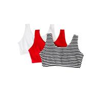 Fruit of the Loom Sujetador Deportivo de Estilo Tankini de algodón, Skinny Stripe/White/Red Hot, 42 (Pack de 3) para Mujer