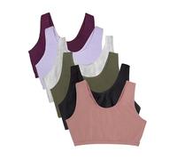 Fruit of the Loom Built Up Tank Style Sports Bra Value Pack Sujetador Deportivo, Opaco, Negro/Gris Jaspeado/Oliva/púrpura/Lila/Dusk, 42 6 para Mujer
