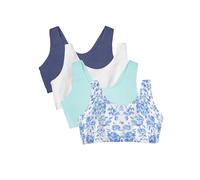 Fruit of the Loom Built Up Tank Style Sports Bra Value Pack Sujetador Deportivo, Opaco, Tapiz Moderno/Blanco/Azul Aruba/Azul holandés, 64 4 para Mujer
