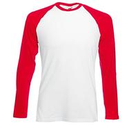 Fruit of the Loom - Camiseta de béisbol de manga corta Blanco Blanco y rojo. M