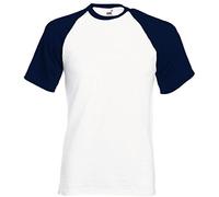 Fruit of The Loom - Camiseta de Béisbol weiß-Dunkelblau Large