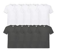 Fruit of the Loom Camiseta de Cuello en V para Hombre (Paquete de 10), 5weiss5antracita, XL