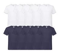 Fruit of the Loom Camiseta de Cuello en V para Hombre (Paquete de 10), Blanco y Azul Marino, M