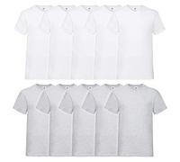 Fruit of the Loom Camiseta de Cuello en V para Hombre (Paquete de 10), Blanco y Gris, XL