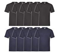 Fruit of the Loom Camiseta de Manga Corta (5 Unidades y 10 Unidades), Negro/Azul Marino, XL