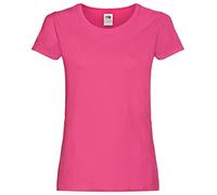 Fruit of the Loom - Camiseta de Manga Corta Ajustada Modelo Lady-Fit Original para Mujer (Grande (L)) (Fucsia)