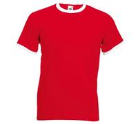 Fruit of the Loom - Camiseta de Manga Corta con Bordes Hombres (3XL/Rojo/Blanco)