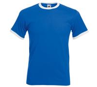 Fruit of the Loom - Camiseta de Manga Corta con Bordes Hombres (Grande (L)/Azul Royal/Blanco)