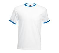 Fruit of the Loom - Camiseta de Manga Corta con Bordes Hombres (Grande (L)/Blanco/Azul Real)