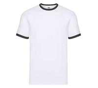 Fruit of the Loom - Camiseta de Manga Corta con Bordes Hombres (Grande (L)/Blanco/Negro)