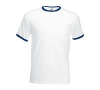 Fruit of the Loom - Camiseta de Manga Corta con Bordes Hombres (Mediana (M)/Blanco/Azul Marino)