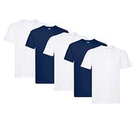 Fruit of the Loom Camiseta de Manga Corta para Hombre Super Premium (Paquete de 5), 3blanco2azul Marino, XXL