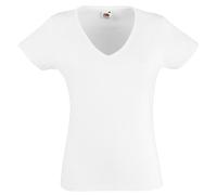 Fruit of the Loom- Camiseta de Manga Corta Valuewieght con Cuello en Forma de V para Mujer (Grande (L)) (Blanco)