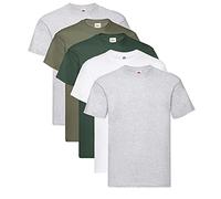 Fruit of the Loom Camiseta original para hombre (5 unidades), 2grau 1flasche 1Olive 1weiss + 1 HL Kauf Notizblock, L