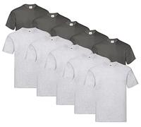 Fruit of the Loom Camiseta original T para hombre (10 unidades), 5 x gris + 5 x grafito + 1 bloc de notas, XL