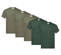 Fruit of the Loom Camiseta original T para hombre (5 unidades), 3oliva 2 botellas verde + 1 bloc de notas, M