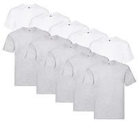 Fruit of the Loom Camiseta para hombre (10 unidades), 5 x blanco + 5 x gris + 1 bloc de notas de compra Hl, L