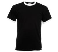 Fruit of the Loom - Camiseta para hombre con cuello y tira en mangas de otro color negro negro Large