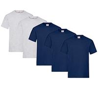 Fruit of the Loom Heavy Cotton - Camiseta Manga Corta para Hombre (Pack de 5 Unidades) - 2 Gris Jaspeado/3 Azul Marino - Talla 2XL