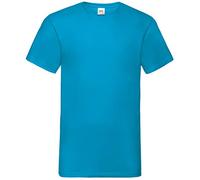 Fruit Of The Loom - Camiseta para hombre, manga corta, cuello de pico azul azur L