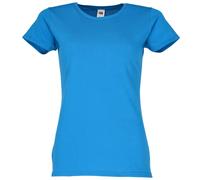 Fruit of the Loom Camiseta para mujer Iconic 150 T, 100% algodón, ajuste femenino, tacto suave, ligera y transpirable, cuello redondo, etiqueta de lágrima, azul, L