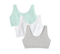Fruit of The Loom Cotton Tank Bra for Women-Ultimate Comfort & Breathable Fit Sujetador Deportivo, Opaco, Menta (Mint Chip)/Blanco/Gris Jaspeado, 110 (Pack de 3) para Mujer