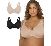 Fruit of the Loom Fit for Me Collection: Plus-Size Unlined Underwire Bra-Cotton Comfort & Pinch-Free Straps Sujetador de Cobertura Completa, Opaco, Gris Jaspeado/Tono Negro, 38E (Pack de 2) para Mujer