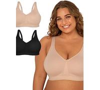 Fruit of the Loom Fit for Me Collection: Plus-Size Unlined Underwire Bra-Cotton Comfort & Pinch-Free Straps Sujetador de Cobertura Completa, Opaco, Arena/Tono Negro, 100C (Pack de 2) Mujeres
