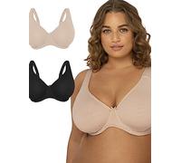 Fruit of the Loom Fit for Me Collection: Plus-Size Unlined Underwire Bra-Cotton Comfort & Pinch-Free Straps Sujetador de Cobertura Completa, Opaco, Gris Jaspeado/Tono Negro, 40E (Pack de 2) para Mujer