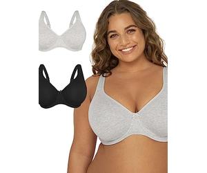 Fruit of The Loom Fit for Me Collection: Plus-Size Unlined Underwire Bra-Cotton Comfort & Pinch-Free Straps Sujetador de Cobertura Completa, Opaco, Arena/Tono Negro, 100C (Pack de 2) Mujeres