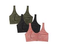 Fruit of the Loom Front Close Builtup Sports Bra Sujetador de Cobertura Completa, Opaco, Desert Dusk/Olive Night/Black, 66 (Pack de 3) para Mujer