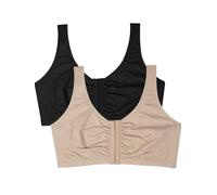 Fruit of the Loom Front Close Builtup Sports Bra Sujetador Deportivo, Opaco, Arena/Negro, Paquete de 2 Unidades, 72 (Pack de 2) para Mujer