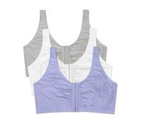 Fruit of The Loom Front Closure Cotton Bra, 3-Pack Sujetador Deportivo, Opaco, Blue Gem Heather/Blanco/Gris, Pack de 3, 40 Mujer