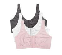 Fruit of the Loom Sujetador de algodón con Cierre Frontal, Paquete Deportivo, Opaco, Blushing Rose/Antracita/Blanco, Pack de 3, 42 Mujer