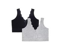 Fruit of the Loom Full Coverage Wireless Cotton Bralette Sujetador de Cobertura Completa, Opaco, Grey Heather/Black Hue, 5XL para Mujer