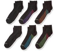 Fruit of the Loom Girls' Big 6 Pack Core Ankle Socks, Black/Orange/Caviar/Blue/Purple/Green, Shoe Size 10.5-4 Medium