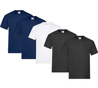Fruit of the Loom Heavy Cotton - Camiseta Manga Corta para Hombre (Pack de 5 Unidades) - 2 Azul Marino/2 Blanco/1 Negro - Talla L