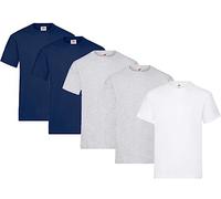 Fruit of the Loom Heavy Cotton - Camiseta Manga Corta para Hombre (Pack de 5 Unidades) - 3 Azul Marino/2 Gris Jaspeado/1 Blanco - Talla 3XL