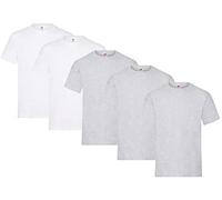 Fruit of the Loom Heavy Cotton - Camiseta Manga Corta para Hombre (Pack de 5 Unidades) - 3 Gris Jaspeado/2 Blanco - Talla L
